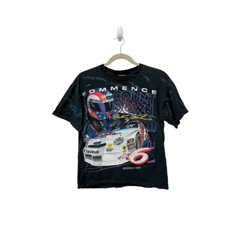 Vtg Mark Martin 6 Blast Off All Over Print Black T Shirt Nascar Track Gear Lg